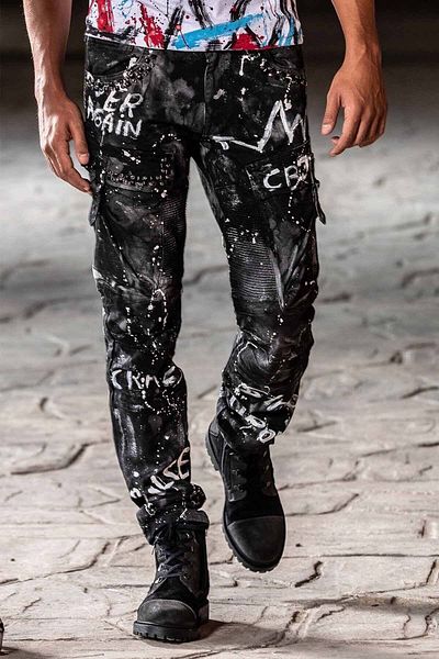 Cipo&Baxx Cd572 Ζωγραφισμένο στο χέρι Glitter Cargo Pocket Jean Παντελόνι