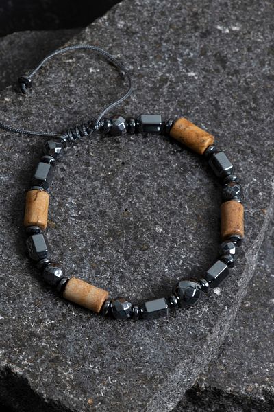 OSMANLI DOĞAL TAŞ Certified Jasper and Hematite Natural Stone Bracelet