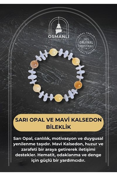 OSMANLI DOĞAL TAŞ Certified Yellow Opal and Blue Chalcedony Bracelet
