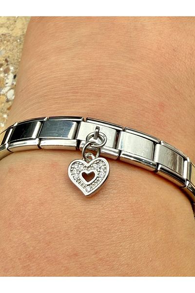 Snartun Zircon Stone Heart Steel Charm and Italian Steel Bracelet I Special Boxed