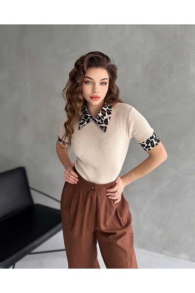 Chicup Γυναικεία πλεκτή μπλούζα με ριμπ λαιμό Polo