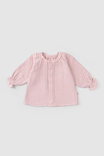 Little Gusto Embroidered Muslin Baby Shirt Organic Cotton Beige Pink