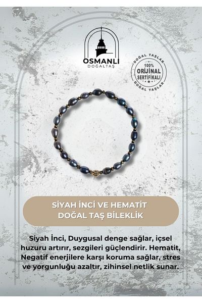 OSMANLI DOĞAL TAŞ Certified Black Pearl and Hematite Natural Stone Bracelet