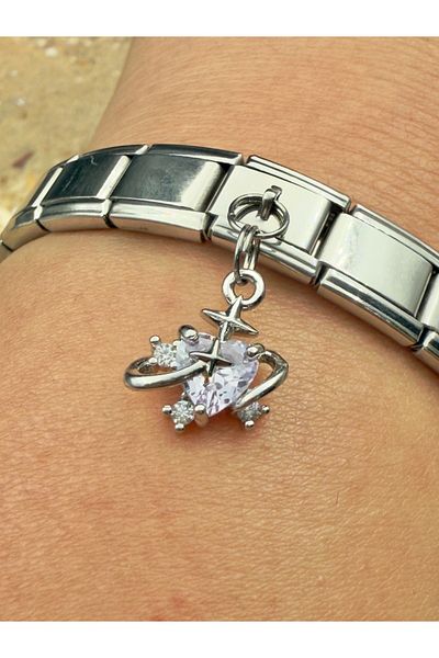 Snartun Zircon Heart Stone Steel Charm and Italian Steel Bracelet with Special Box