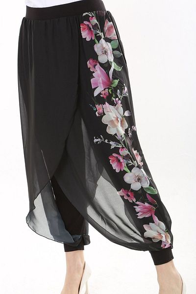 Şans Női nagyméretű fekete belső viszkóz nadrág sifon bevonatos megjelenés Shalwar 65N37631