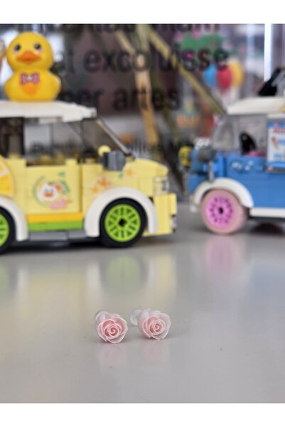 Hapşuruk Antialerjik Şeffaf Uçlu Bioplast Silikon Küpe Bir Çift Gül Desenli