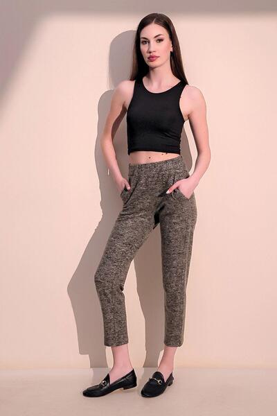 NEW LAVİVA Γυναικείο χακί ελαστικό στη μέση με μαλακή υφή casual παντελόνι με τσέπες - ίσια κοπή και φορέστε