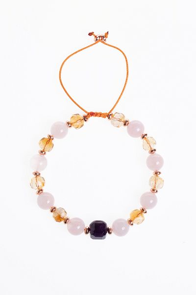 OSMANLI DOĞAL TAŞ Certified Citrine, Pink Quartz and Amethyst Natural Stone Bracelet