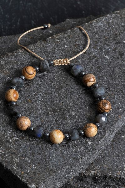 OSMANLI DOĞAL TAŞ Certified Jasper, Labradorite and Hematite Natural Stone Bracelet