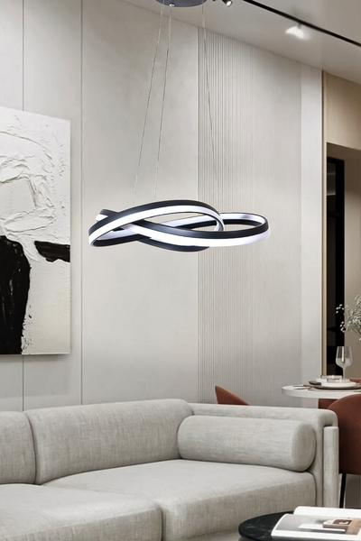 Fer Avize Polo Modern Tasarım Yatak Odası - Salon - Mutfak Siyah Renk Beyaz Ledli 2 li Avize