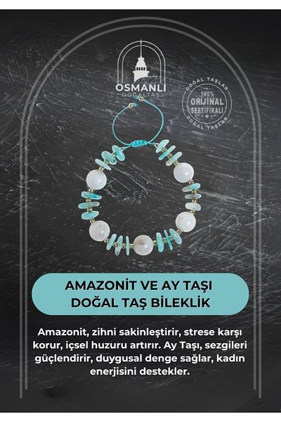 OSMANLI DOĞAL TAŞ Certified Amazonite and Moonstone Natural Stone Bracelet