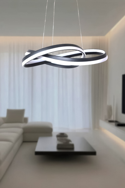 Fer Avize Polo Modern Tasarım Yatak Odası - Salon - Mutfak Siyah Renk Beyaz Ledli 2 li Avize