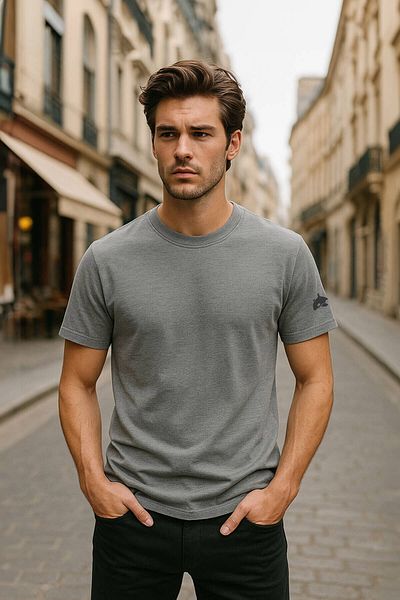 MARKAPIA Ανδρικό μπλουζάκι Crew Neck Basic μονόχρωμο κοντομάνικο γκρι