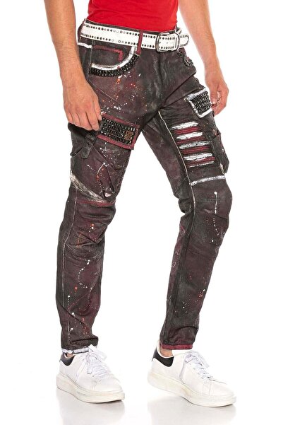 Generic Brand Cd636 Hand Painted Men's Burgundy Cargo Pants