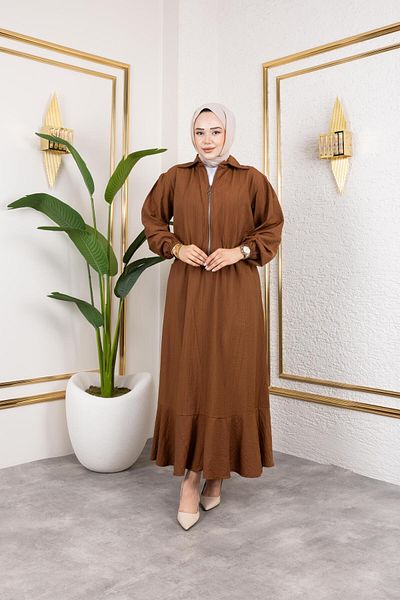 HARMAN BUTİK Women's Strawberry Fabric Zippered Brown Double Suit