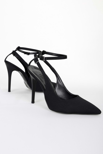 Shoeberry Women's Mila Black Zara Satin Belted Ankle Stiletto