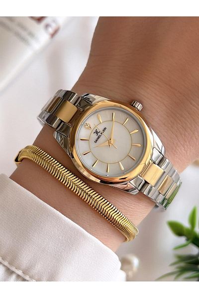 Daniel Klein 24 Months Warranty Gold Silver Elite Series Steel Tarnish-Free 30 Mt Water Resistant Wristwatch Bracelet