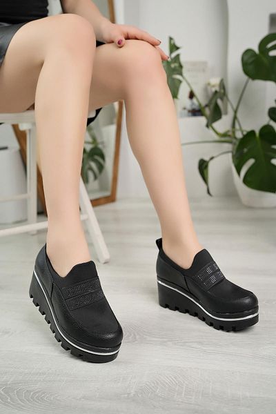 Nesil Shoes Wiss 520 Black Wedge Heel Women's Shoes
