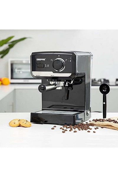 Geepas Cappuccino Machine - 15 Bar Brewing Pump, Stainless Steel Double Filters, Black Gcm6108