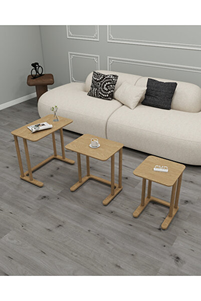 ÇMD ÇAKIR MOBİLYA DEKORASYON Modenza Zigon Sehpa – Modern 3’lü Sehpa Seti Ahşap Görünümlü Minimal Tasarım Salon & Oturma Odası