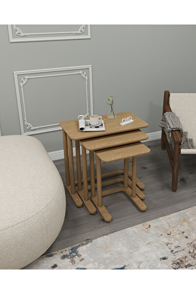 ÇMD ÇAKIR MOBİLYA DEKORASYON Modenza Zigon Sehpa – Modern 3’lü Sehpa Seti Ahşap Görünümlü Minimal Tasarım Salon & Oturma Odası