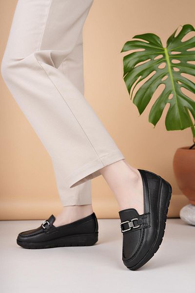 Nesil Shoes Neyna 1042 Black Wedge Heel Women's Shoes