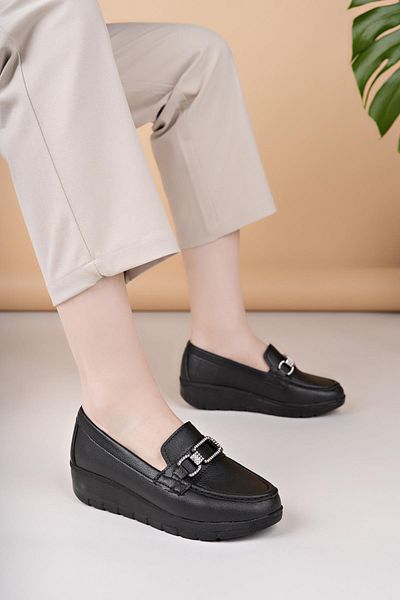 Nesil Shoes Neyna 1042 Black Wedge Heel Women's Shoes