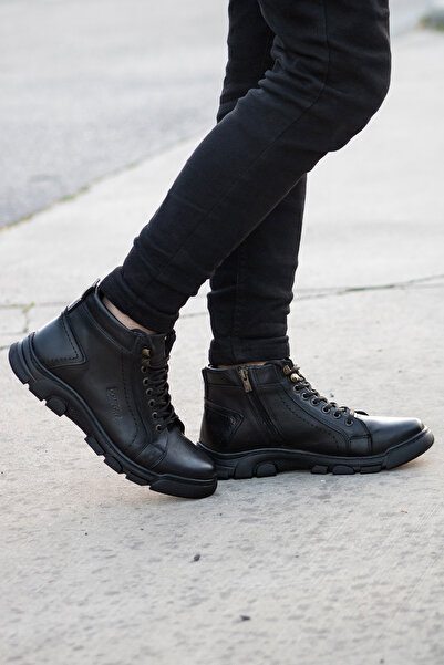 Ghattix Lass Kışlık Hakiki Deri Erkek Bot Fermuarlı