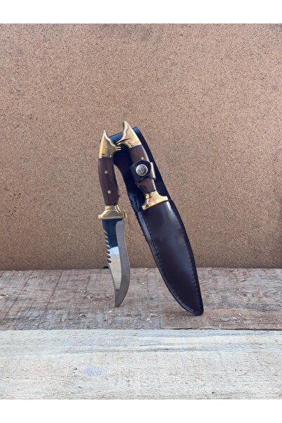 Artabel Doğal Kurtbaşlı Ahşap Saplı Av ve Kamp Bıçağı (Kılıf Hediyeli)