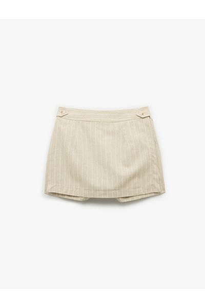 Koton Linen Blended Double Breasted Mini Shorts Skirt