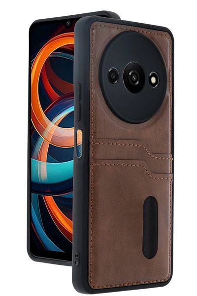 CepteToptan حافظة Xiaomi Redmi A3 4G حافظة جلدية مع بطاقة Sara - أسمر - MKİ9103-5406