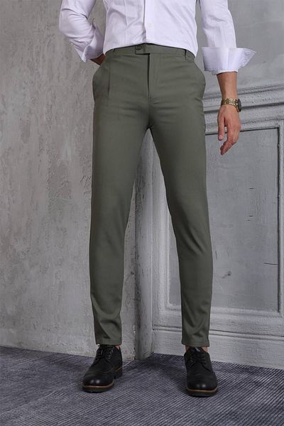 Bürke Men's Khaki Color Italian Cut Quality Flexible Lycra Ankle Length Fabric Trousers