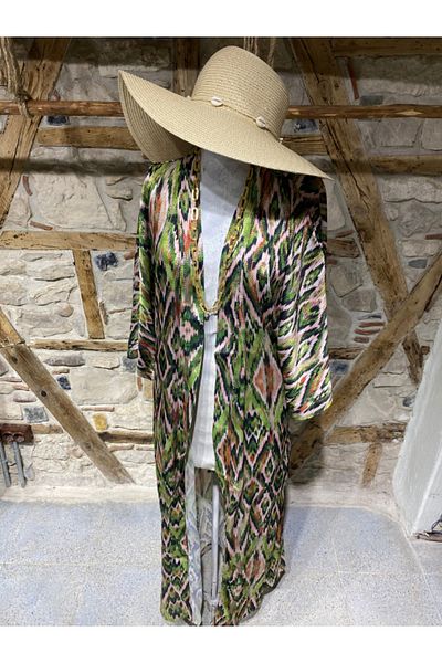 Dün Kreatif Polyester Belted Flight Flight Kimono – One Size Women's Kimono with Side Slits