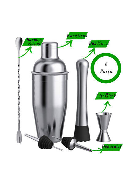 Genel Markalar 6 Parça Kokteyl Hazırlama Seti Kokteyl Shaker Evde Kokteyl Bar...