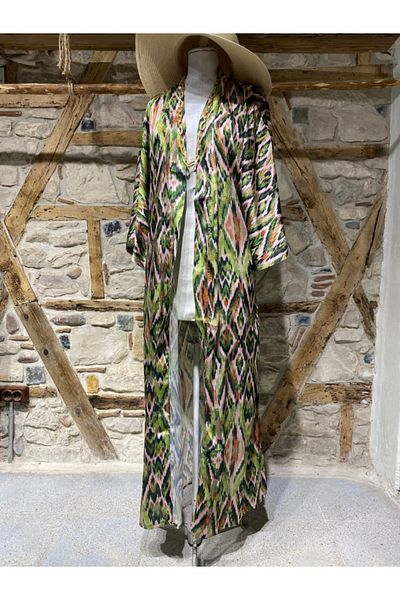Dün Kreatif Polyester Belted Flight Flight Kimono – One Size Women's Kimono with Side Slits