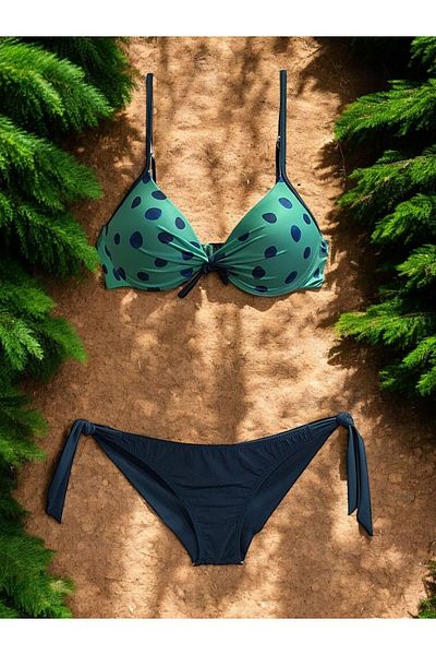 TooHot Women's Green Padded Strap Rope Tied Bikini Set