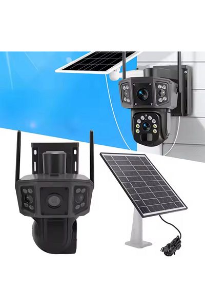 DRSELL Cameră Supraveghere Solară Wifi 4k, 8mp, 360°, Lentile Duble, 8000mah, Detectare Mișcare, Exterior