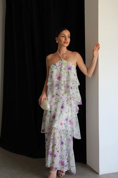 Julidress Rochie din șifon premium cu model de flori în straturi