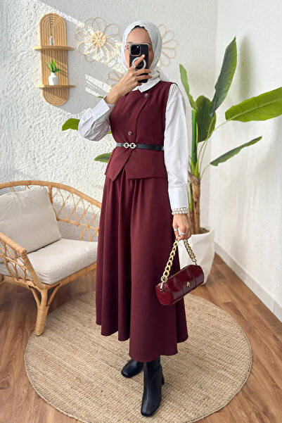 SUWWE Stylish Belted Vest-Skirt Suit