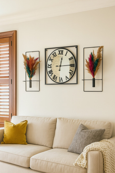 Mgs Duvar Saati Grower 3lü Set Aynalı Duvar Saati NOT: PAMPASLAR DAHİL DEĞİLDİR