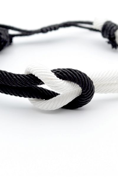 Bu Farklı Black and White Fan Macrame Rope Bracelet - Adjustable Bracelet - Women's Men's Bracelet