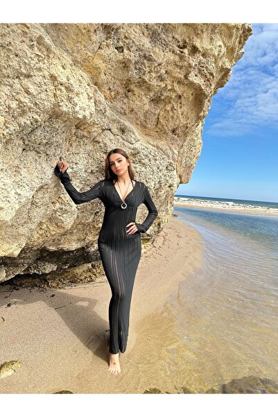 Cherry Lane Μαύρο διαφανές φόρεμα παραλίας