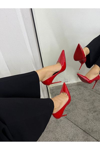 MYVOLANTE Pantofi cu toc roșu model stiletto cu talpă din piele lacuită roșie pentru femei