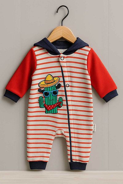 Peki Cotton Cactus Hooded Jumpsuit - Add 5 Pay 4, Newborn Zippered Gift Underwear 13688