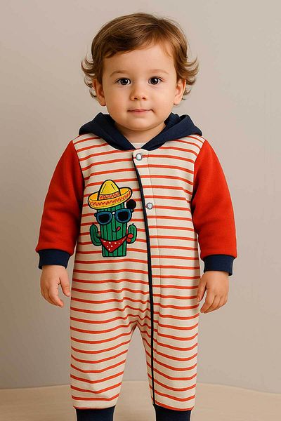 Peki Cotton Cactus Hooded Jumpsuit - Add 5 Pay 4, Newborn Zippered Gift Underwear 13688