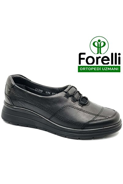Forelli Pantofi casual de damă Hefa din piele naturală ortopedică confort NEGRU