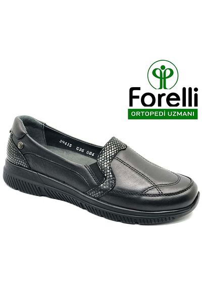 Forelli Dilmen Genuine Leather Orthopedic Comfort Women's Casual Shoes Black