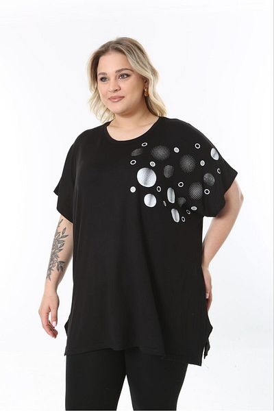 tıgersıze Women's Large Size Oversize Model Patterned Soft Fabric Viscos Bluz