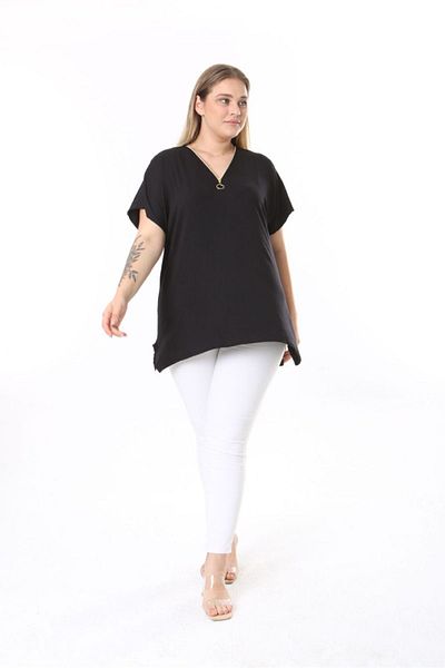 tıgersıze Viscose Black Oversize Oversize Blouse - Zipper Detailed