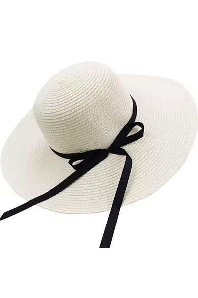 Generic Summer Bow Hat Women's Sun Hat Outdoor Sun Hat Wide Brim Straw Hat Simple Foldable Travel Beach Hat